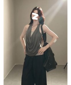 Summer Off-Shoulder Halter Tank Top for Women - Casual Slim Fit Sleeveless Inner Top, Sexy Design for Y2K and 90s Fashion