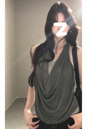 Summer Off-Shoulder Halter Tank Top for Women - Casual Slim Fit Sleeveless Inner Top, Sexy Design for Y2K and 90s Fashion