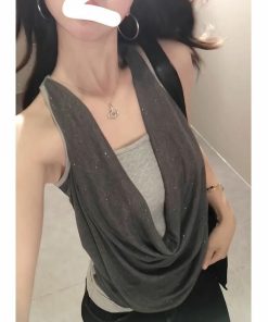 Summer Off-Shoulder Halter Tank Top for Women - Casual Slim Fit Sleeveless Inner Top, Sexy Design for Y2K and 90s Fashion