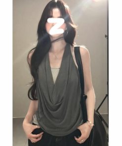 Summer Off-Shoulder Halter Tank Top for Women - Casual Slim Fit Sleeveless Inner Top, Sexy Design for Y2K and 90s Fashion