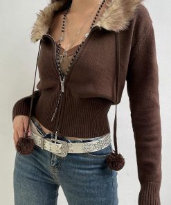 Summer Office Outfits, Cute Modest Outfits - Cropped Design Zip-Up Cardigan