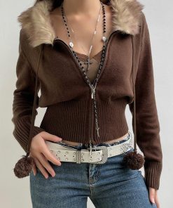 Summer Office Outfits, Cute Modest Outfits - Cropped Design Zip-Up Cardigan