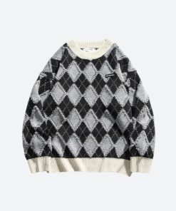 Summer Outfits Layers, Styling Pants - Vintage Argyle Knitted Sweater