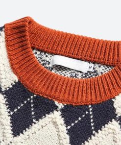 Summer Outfits Layers, Styling Pants - Vintage Argyle Knitted Sweater