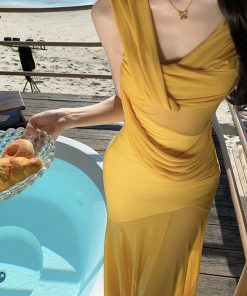 Summer Party Sexy Sheer Mesh Spliced Dress with Knot Design Long Skirt - Perfect for Vacation and Y2K Style