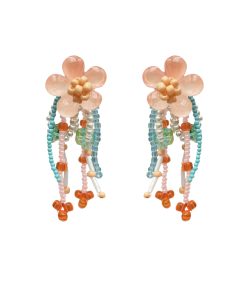 Summer Peach Blossom Beaded Earrings for Women - Colorful Gradient Tassel Long Earrings for Vacation Style