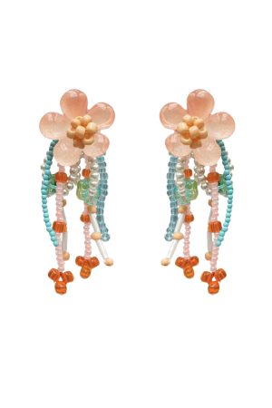 Summer Peach Blossom Beaded Earrings for Women - Colorful Gradient Tassel Long Earrings for Vacation Style