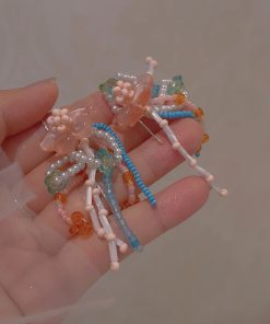 Summer Peach Blossom Beaded Earrings for Women - Colorful Gradient Tassel Long Earrings for Vacation Style