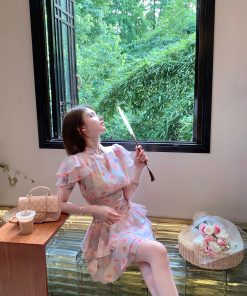 Summer Pink Ruffled Dress for Women, Unique Waist-Cinching Design, Slimming Fit, Gorgeous Cake Dress, Perfect for 90s and Y2K Styles