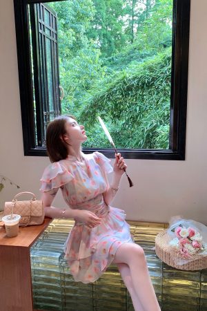 Summer Pink Ruffled Dress for Women, Unique Waist-Cinching Design, Slimming Fit, Gorgeous Cake Dress, Perfect for 90s and Y2K Styles