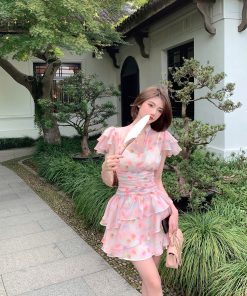 Summer Pink Ruffled Dress for Women, Unique Waist-Cinching Design, Slimming Fit, Gorgeous Cake Dress, Perfect for 90s and Y2K Styles