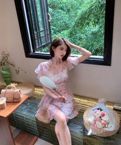 Summer Pink Ruffled Dress for Women, Unique Waist-Cinching Design, Slimming Fit, Gorgeous Cake Dress, Perfect for 90s and Y2K Styles