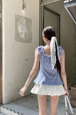 Summer Plaid Doll Shirt - Versatile Slim-Fit Short Sleeve Top in French Style for Y2K Fashion Lovers