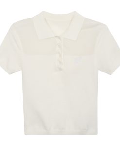 Summer Polo Collar White Short Sleeve Women's Spliced T-shirt Slim Fit Top - Trendy Casual Style for 2025