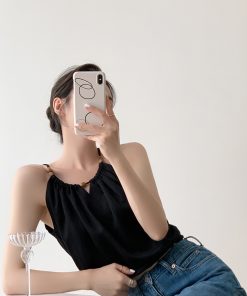 Summer Retro Drawstring V-Neck Sleeveless Camisole Top for Women, Stylish Hollow-Out Design in Tencel Linen