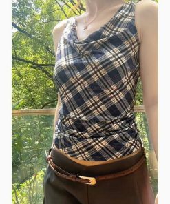 Summer Retro Plaid Camisole for Women - Sweet & Spicy, Waist-Cinching, Slim-Fit Short Top, 90s Inspired Fashion