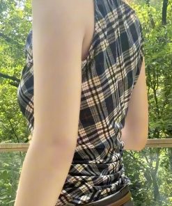 Summer Retro Plaid Camisole for Women - Sweet & Spicy, Waist-Cinching, Slim-Fit Short Top, 90s Inspired Fashion