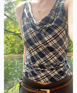 Summer Retro Plaid Camisole for Women - Sweet & Spicy, Waist-Cinching, Slim-Fit Short Top, 90s Inspired Fashion