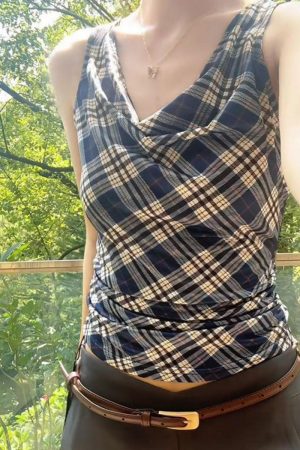 Summer Retro Plaid Camisole for Women - Sweet & Spicy, Waist-Cinching, Slim-Fit Short Top, 90s Inspired Fashion