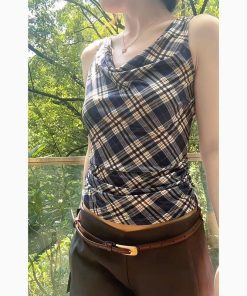 Summer Retro Plaid Camisole for Women - Sweet & Spicy, Waist-Cinching, Slim-Fit Short Top, 90s Inspired Fashion