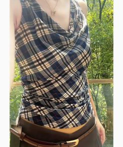 Summer Retro Plaid Camisole for Women - Sweet & Spicy, Waist-Cinching, Slim-Fit Short Top, 90s Inspired Fashion