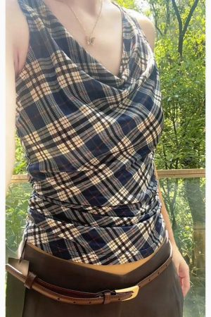 Summer Retro Plaid Camisole for Women - Sweet & Spicy, Waist-Cinching, Slim-Fit Short Top, 90s Inspired Fashion