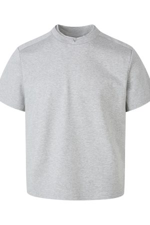 Summer Slim Fit Double-Layer Collar Solid Color Short Sleeve T-Shirt - Versatile Basic Tee for Effortless Style