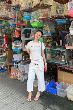 Summer Slim Fit Fun Letter Logo Printed Short Sleeve T-Shirt for Women - Versatile Casual Style, Perfect for Y2K and Everyday Wear