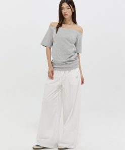 Summer Slim Fit One-Shoulder Short Sleeve T-Shirt for Women - Casual Off-Shoulder Loose Top, Perfect for Y2K and Korean Style Fashion