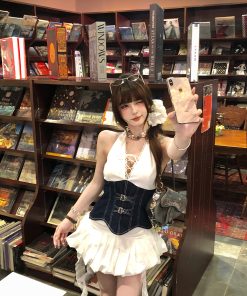 Summer Slimming Lace-Up Camisole Top for Women - Waist-Defined Spliced Design, Hot Girl Style, Perfect for 90s and Y2K Fashion