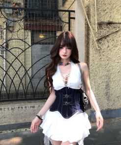 Summer Slimming Lace-Up Camisole Top for Women - Waist-Defined Spliced Design, Hot Girl Style, Perfect for 90s and Y2K Fashion