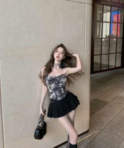 Summer Strapless Tank Top for Women - Spicy Girl Plaid with Three-Dimensional Floral Design, Slim Fit Irregular Short Outerwear