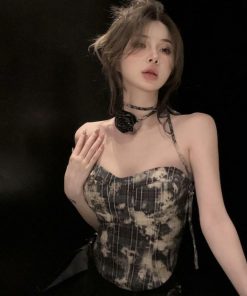 Summer Strapless Tank Top for Women - Spicy Girl Plaid with Three-Dimensional Floral Design, Slim Fit Irregular Short Outerwear