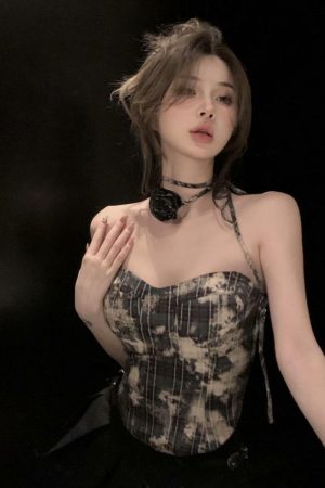 Summer Strapless Tank Top for Women - Spicy Girl Plaid with Three-Dimensional Floral Design, Slim Fit Irregular Short Outerwear