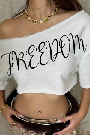 Summer Street Style Cropped Loose T-Shirt with Wide Shoulders and Letter Print - European and American Fashion