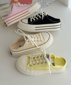 Summer Thick-Soled Canvas Sneakers for Women - Two-Way Wear, Breathable & Versatile, 2025 New Style, Casual Footwear