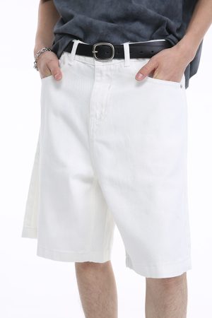 Summer Vintage Washed Dark Blue Denim Shorts - Distressed Loose Casual Straight-Leg Five-Point Style