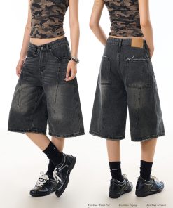 Summer Water Washed Deconstructed Straight-Leg Seven-Point Jeans for Women - Vintage Inspired Mid-Length Wide-Leg Shorts