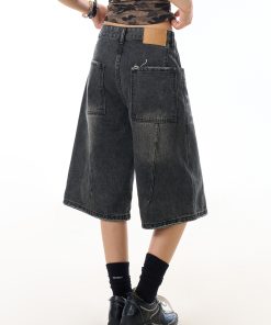 Summer Water Washed Deconstructed Straight-Leg Seven-Point Jeans for Women - Vintage Inspired Mid-Length Wide-Leg Shorts