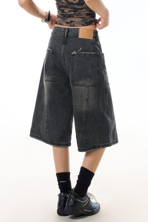 Summer Water Washed Deconstructed Straight-Leg Seven-Point Jeans for Women - Vintage Inspired Mid-Length Wide-Leg Shorts