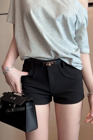 Summer White Bodycon Casual High Waist Shorts for Women with Belt - Petite Hot Pants for Trendy Summer Style