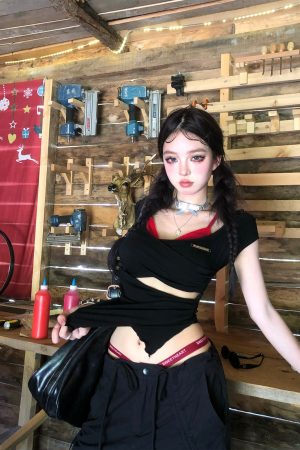 Summer Women's Backless Lace-Up T-Shirt - Irregular Short Sleeve Two-Piece Style, Sexy Pure Desire Design