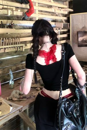Summer Women's Backless Lace-Up T-Shirt - Irregular Short Sleeve Two-Piece Style, Sexy Pure Desire Design