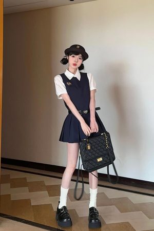 Summer Women's College Style Two-Piece Set with White Short-Sleeve Shirt, Sleeveless Vest, Pleated Skirt, and Dress