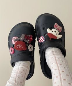 Summer Women's Dog Hole Shoes - Non-Slip Thick-Soled Height-Increasing Slippers in Forest Style, 2025 Trend