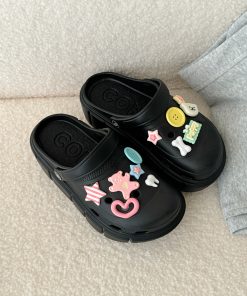 Summer Women's Thick-Soled Little Bear Star Hole Shoes - Height-Increasing Outdoor Slippers for 2025, Y2K Inspired