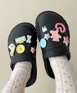 Summer Women's Thick-Soled Little Bear Star Hole Shoes - Height-Increasing Outdoor Slippers for 2025, Y2K Inspired