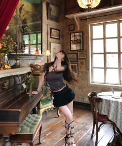 Summer Women's Two-Piece Slim Fit French T-Shirt with Shoulder Design - Waist-Defining Short Sleeve Top