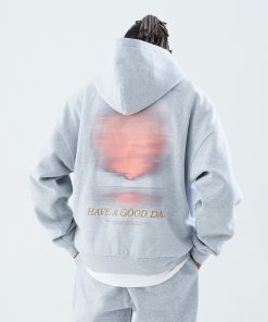 Sunset Landscape Photography Fleece Hoodie for Men - Trendy Casual Streetwear, Loose Fit, Cool Urban Style