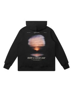 Sunset Landscape Photography Fleece Hoodie for Men - Trendy Casual Streetwear, Loose Fit, Cool Urban Style